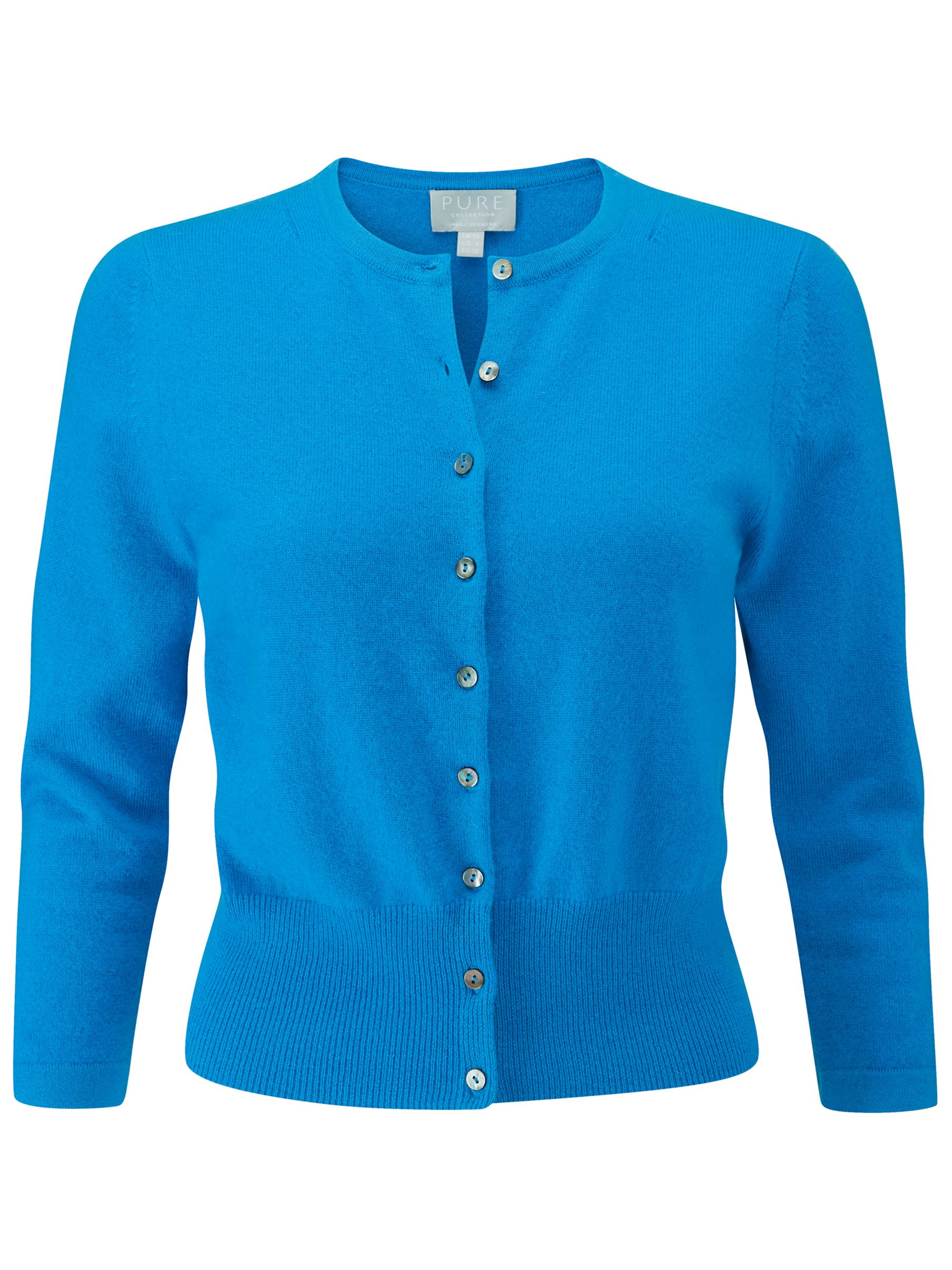 Pure Collection Cashmere Cropped Cardigan, Peacock Blue at John Lewis ...