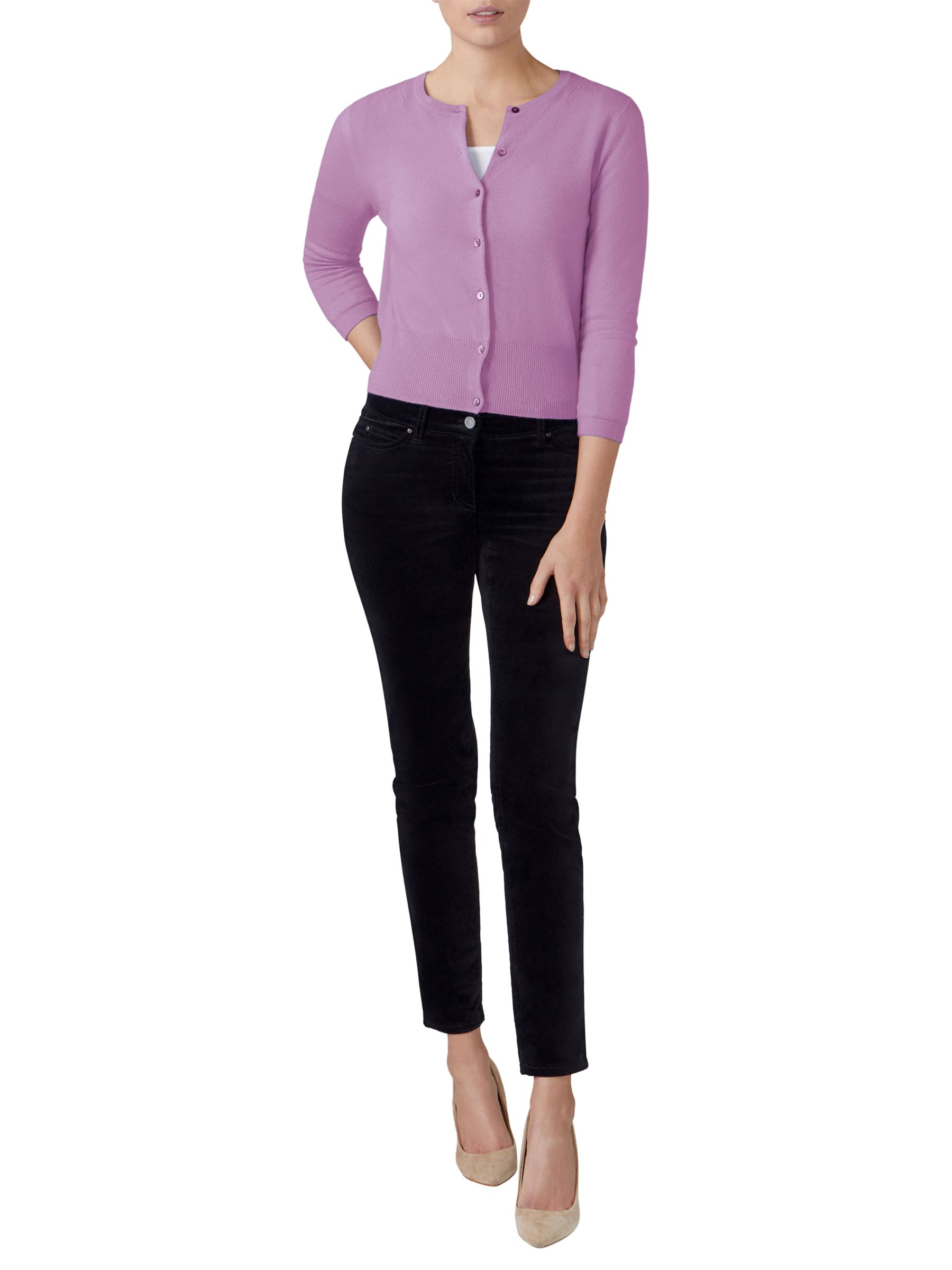 Pure Collection Cashmere Cropped Cardigan, Lilac