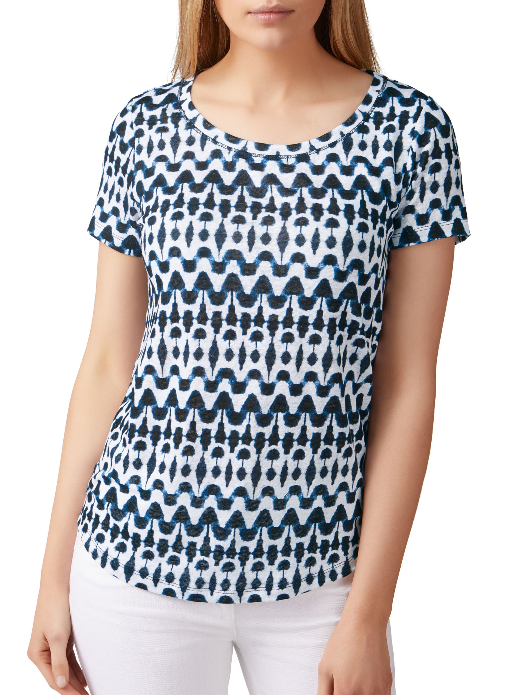 Pure Collection Printed Luxury Linen Jersey T-Shirt, Indigo