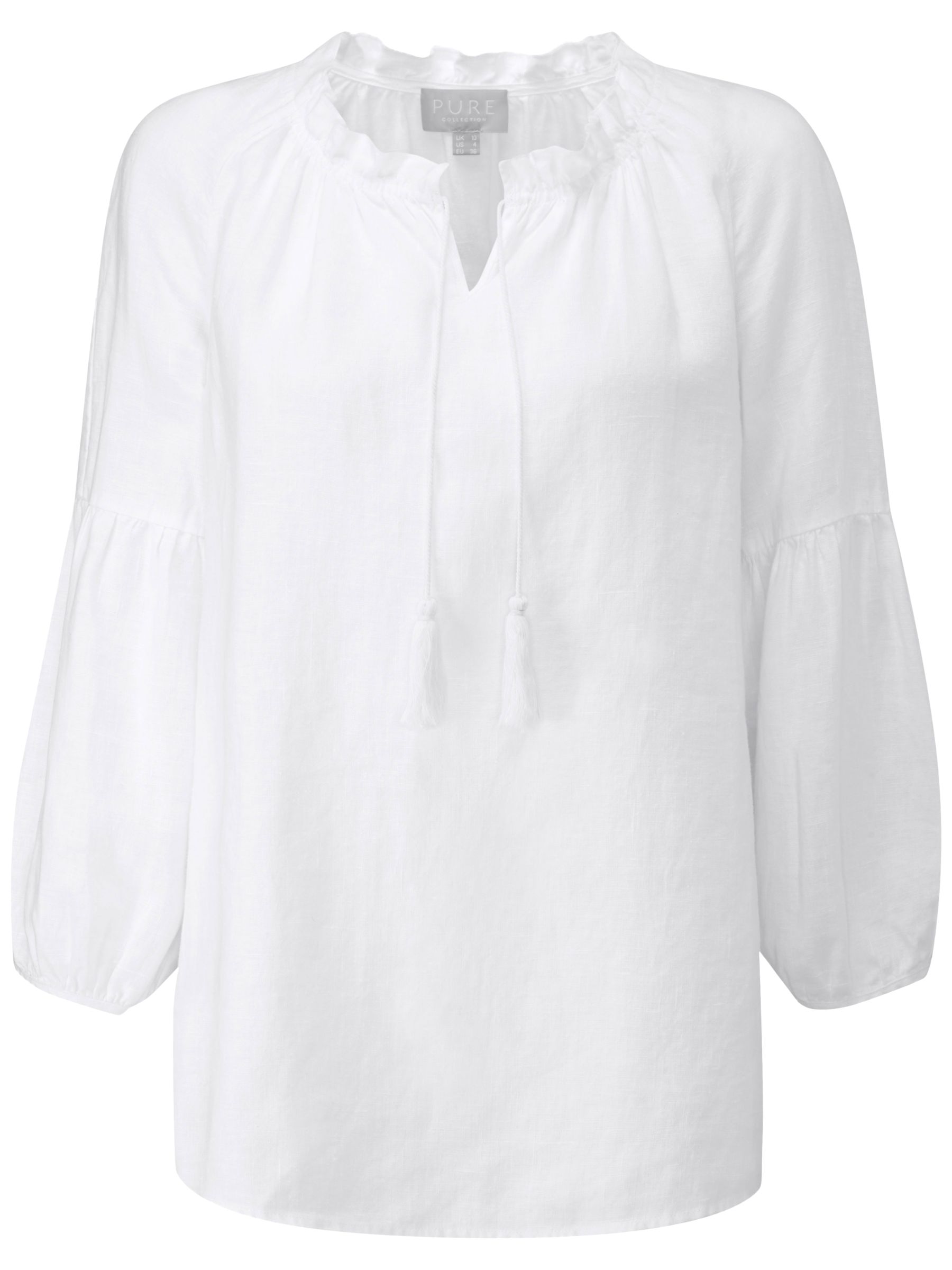 Pure Collection Laundered Linen Tassel Blouse, White at John Lewis ...