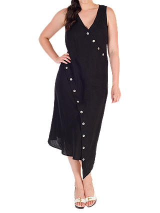 Chesca Button Detail Linen Dress, Black