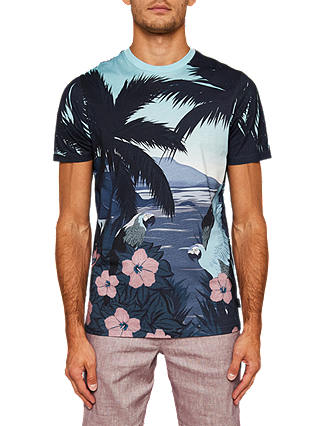 Ted Baker Perdrop Short Sleeve Tropical Island T-Shirt, Blue