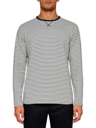 Ted Baker Sherbut Long Sleeve Stripe T-Shirt, White/Dark Blue