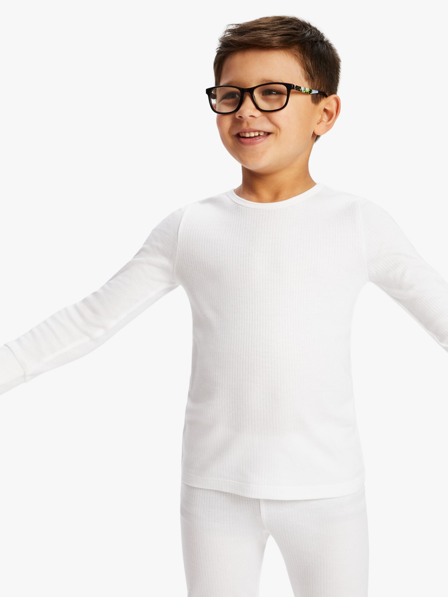 John Lewis Kids' Thermal Long Sleeve Top, Pack of 2, White at John
