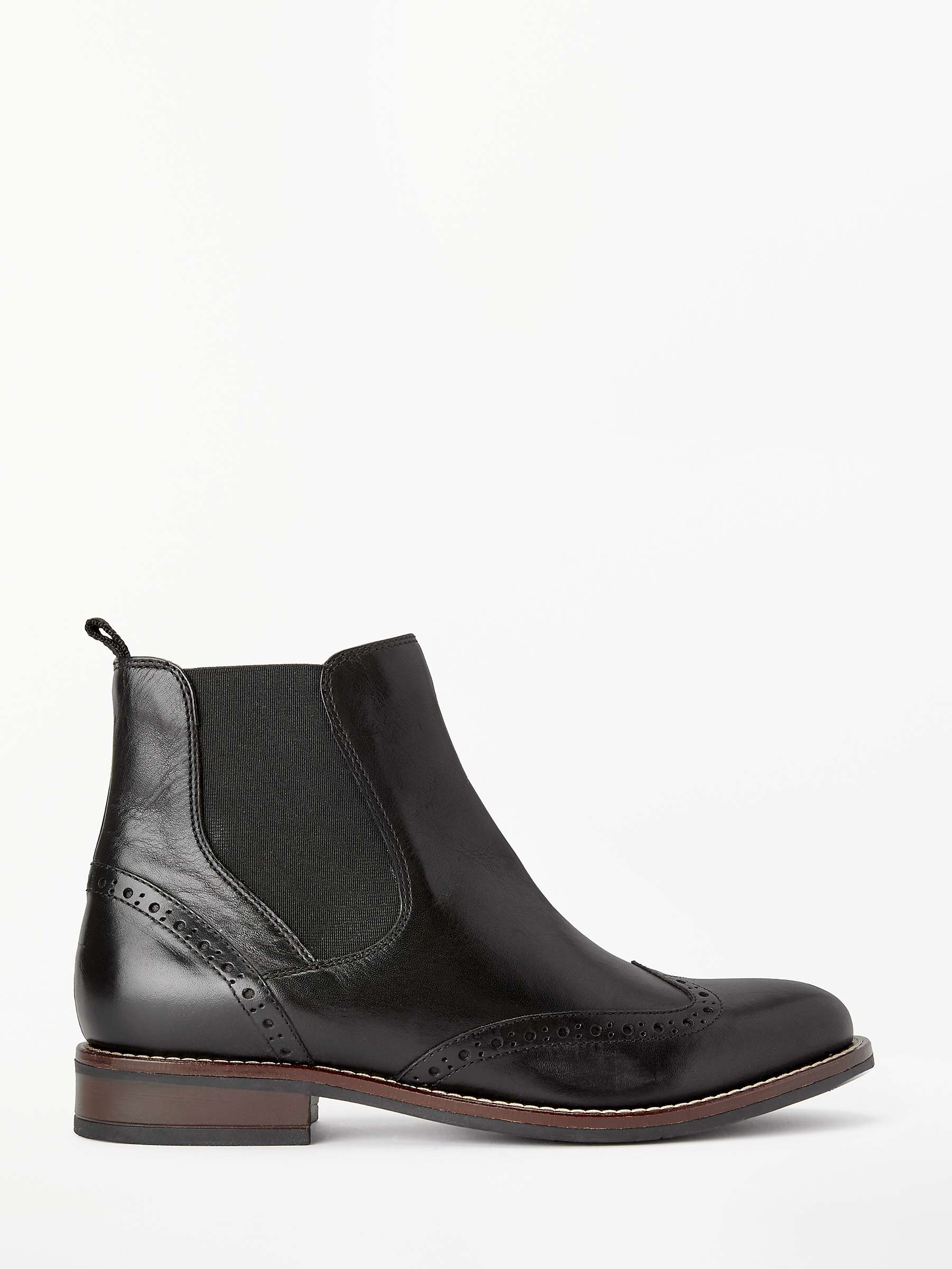 John Lewis Phoebe Brogue Detail Chelsea Boots, Black Leather at John ...