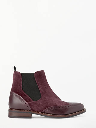 John Lewis & Partners Phoebe Brogue Detail Chelsea Boots, Red Leather/Suede