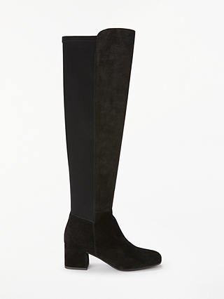 John Lewis & Partners Stephanie Stretch Panel Over the Knee Boots, Black Suede