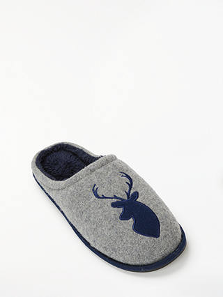 John Lewis & Partners Stag Mule Slippers, Grey