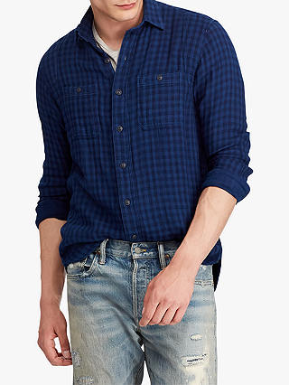 Polo Ralph Lauren Long Sleeve Sport Two Pocket Check Shirt, Indigo/Fed Blue