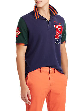Polo Ralph Lauren Varsity Short Sleeve Polo Shirt, Navy/Orange/Green