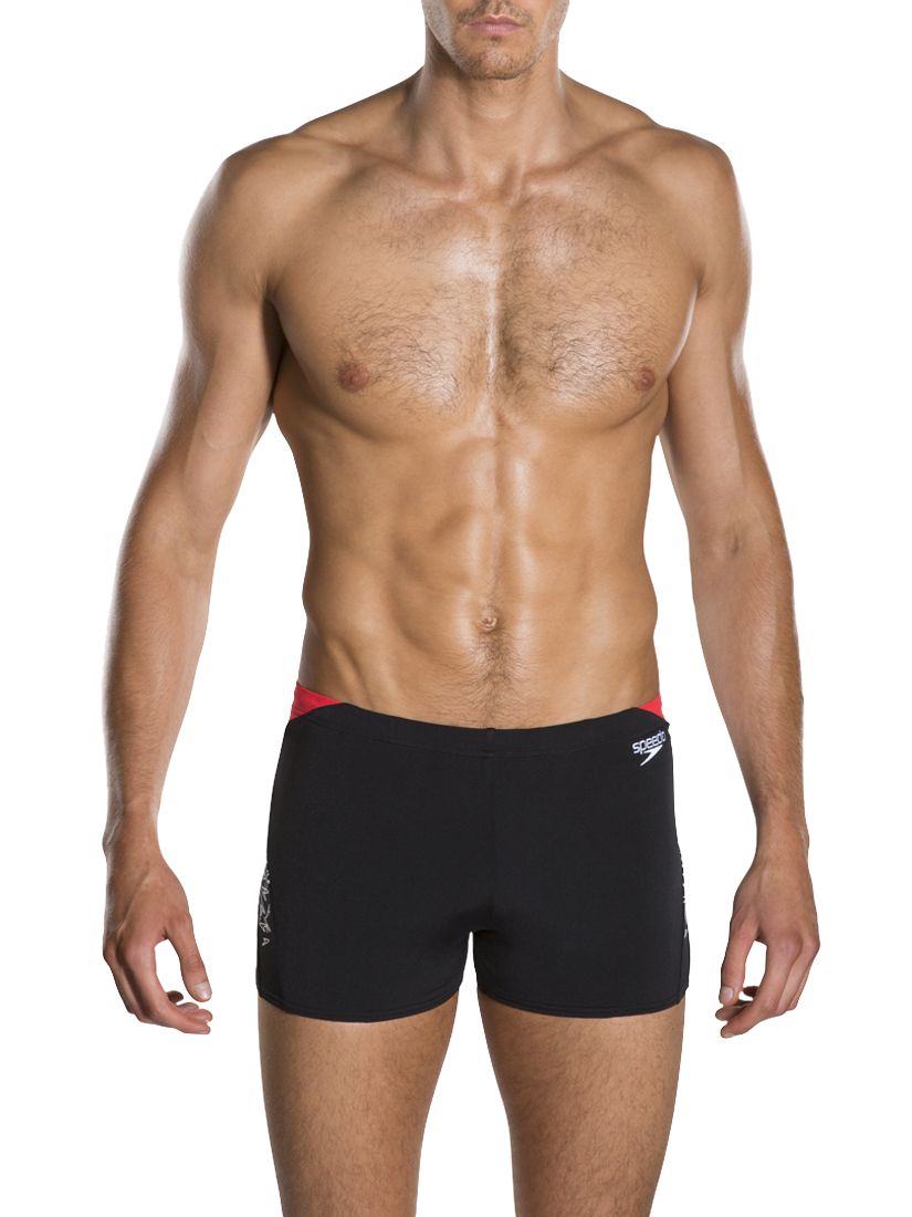 Speedo Boom Print Splice Aquashort Swim Shorts, Boom Black/White/Lava Red