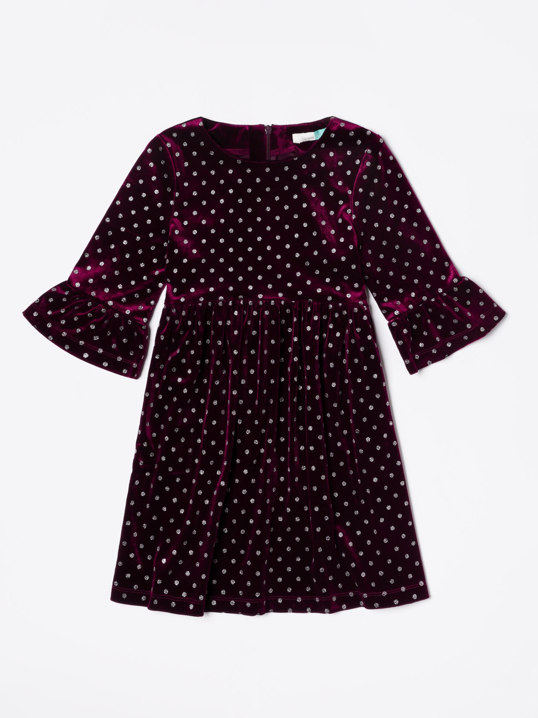 John Lewis & Partners Girls' Velour Glitter Spot Dress, Berry
