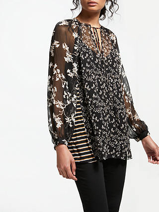 AND/OR Multi Print Patchwork Top, Multi/Black
