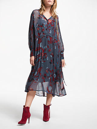 AND/OR Megan Forest Floral Midi Dress, Red/Blue