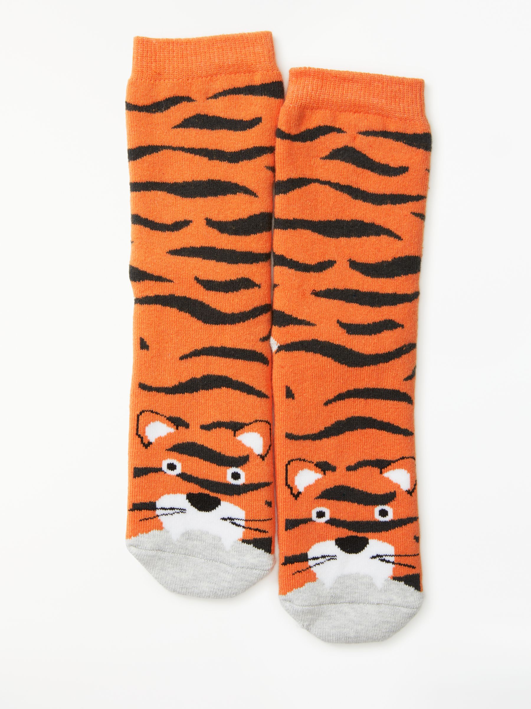 John Lewis & Partners Children's Tiger Slipper Socks, Orange, 6-8.5 Jnr