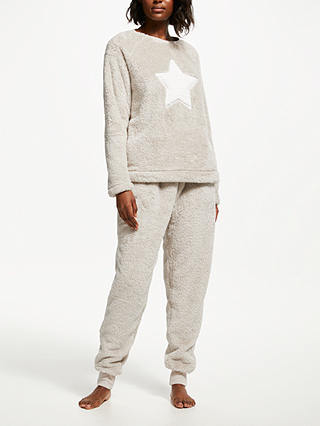 John Lewis & Partners Furry Fleece Star Twosie Pyjama Set, Ivory