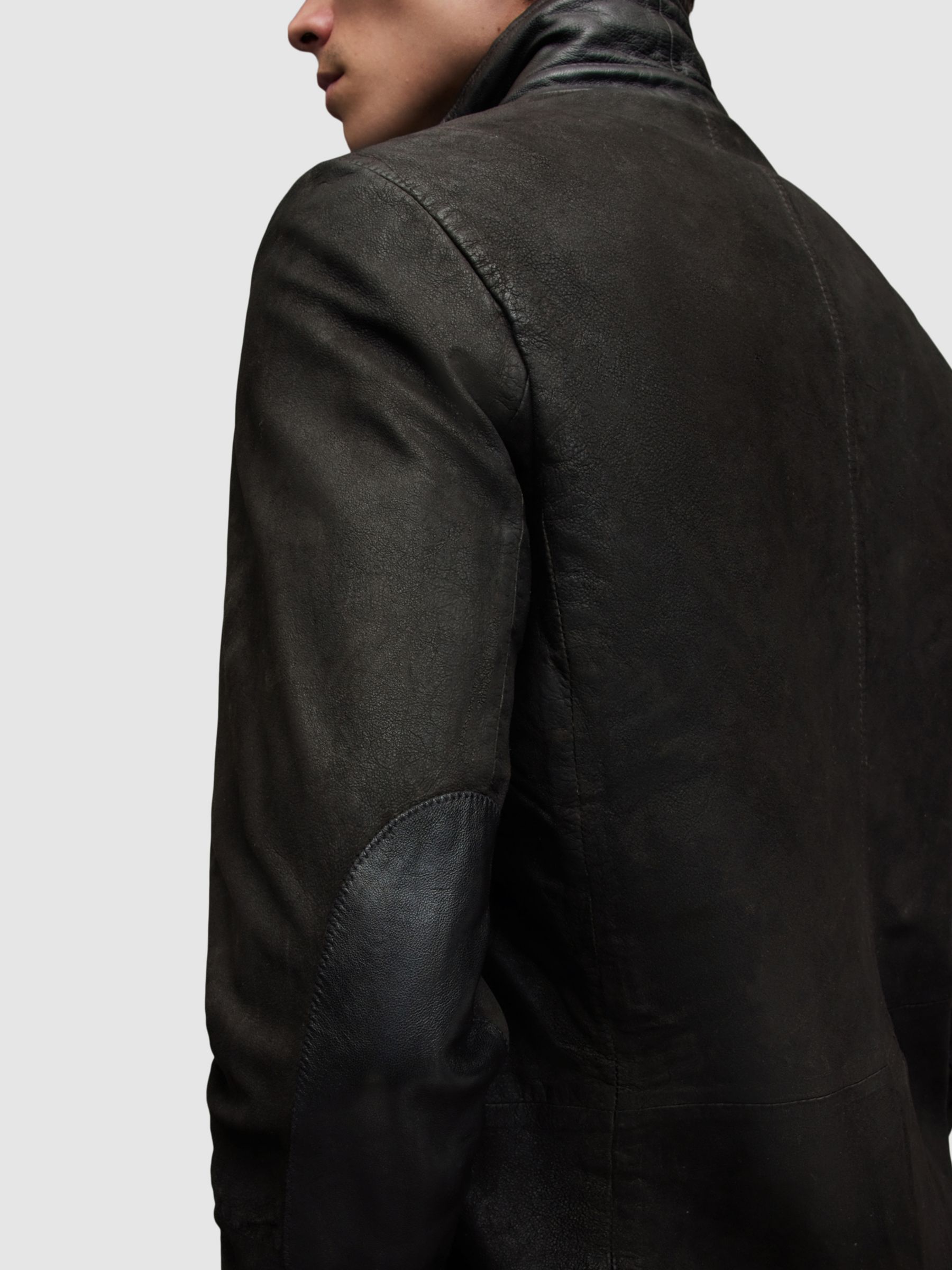 AllSaints Survey Brushed Leather Blazer, Anthracite Grey, XS