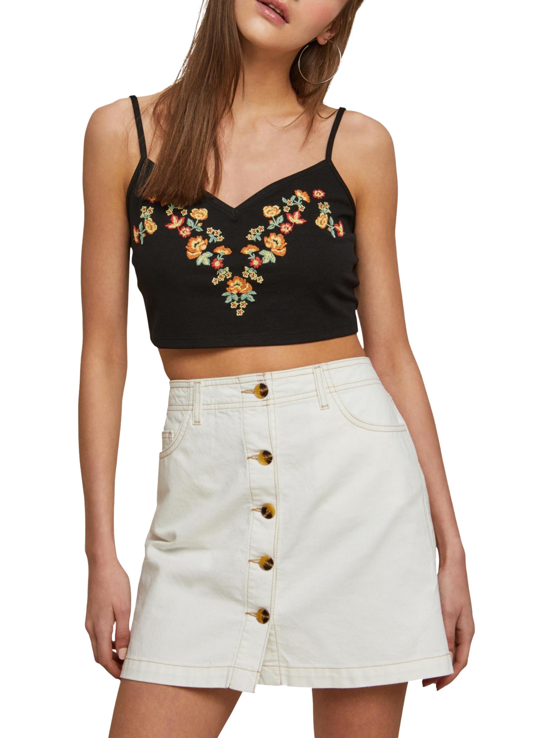 Miss Selfridge Floral Embroidered Camisole Top, Black