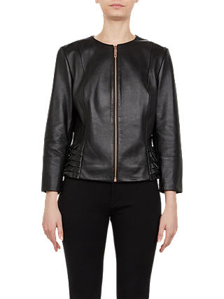 Ted Baker Taila Frill Detail Leather Jacket, Black