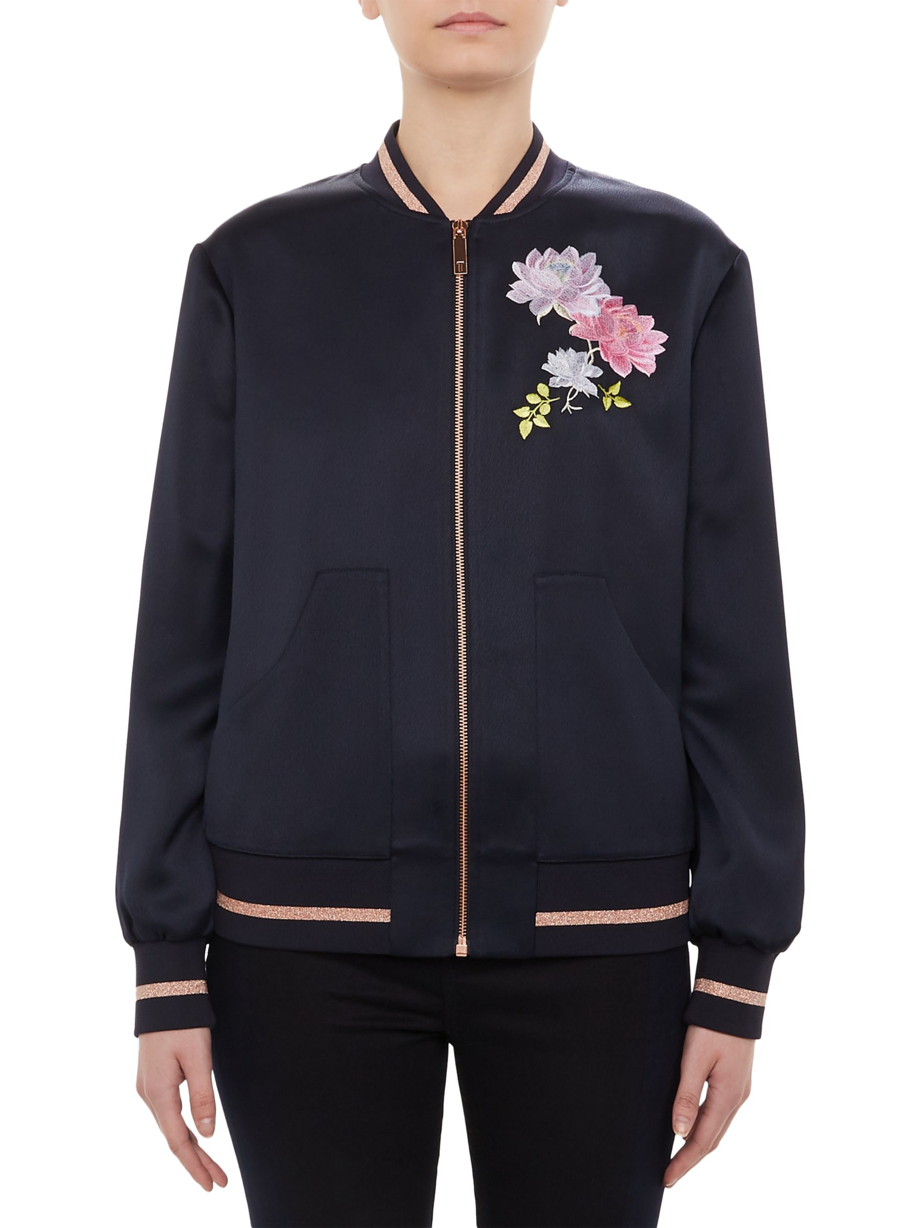 Ted Baker Ruuthe Floral Embroidered Bomber Jacket, Blue