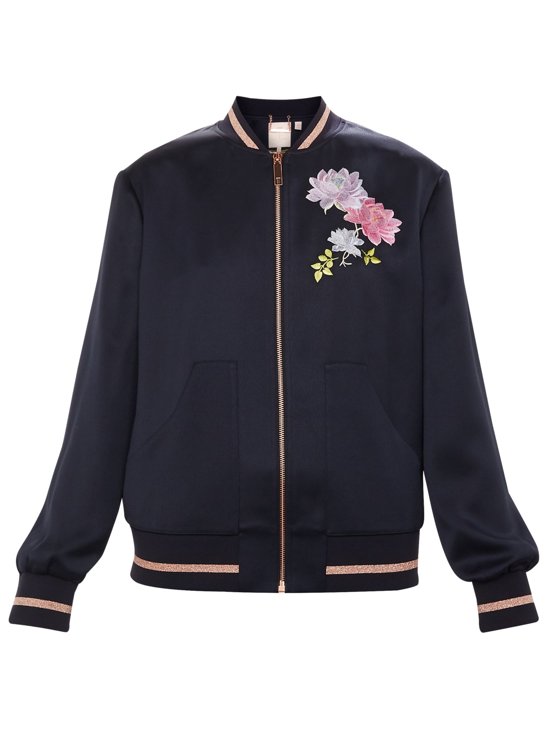 Ted Baker Ruuthe Floral Embroidered Bomber Jacket, Blue at John Lewis ...