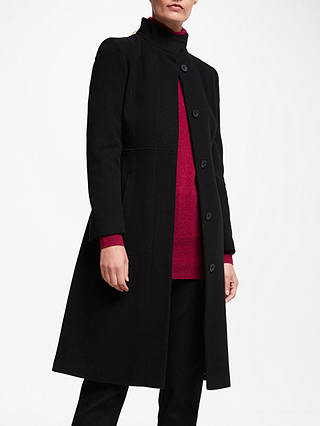 John Lewis & Partners Fit and Flare Funnel Long Coat, Black