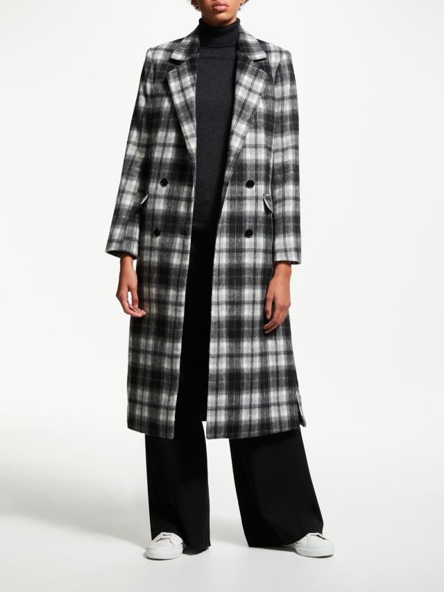 John Lewis & Partners Double Breasted Coat, Grey Check, 8