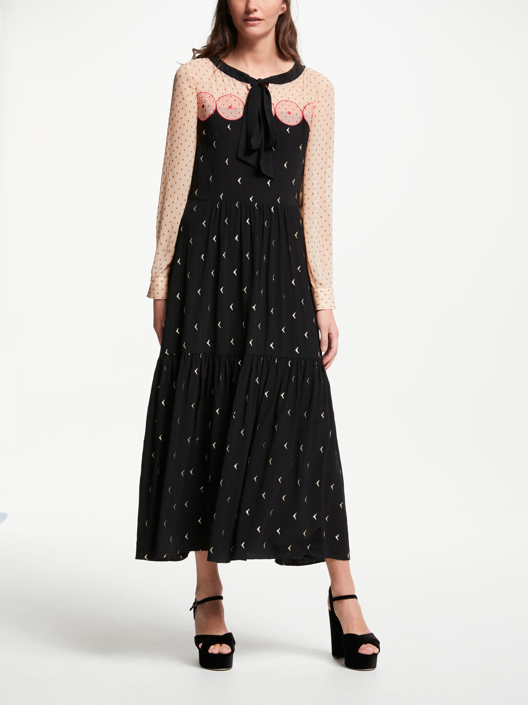 Somerset by Alice Temperley Embroidered Long Sleeve Maxi Dress, Black at John Lewis & Partners