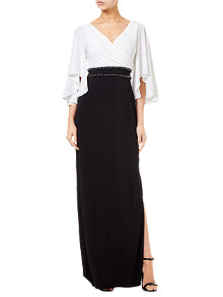 Adrianna Papell Two-Tone Angel Sleeve Long Jersey Dress, Ivory/Black