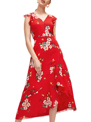 Warehouse Blossom Frill Dress, Red/Multi