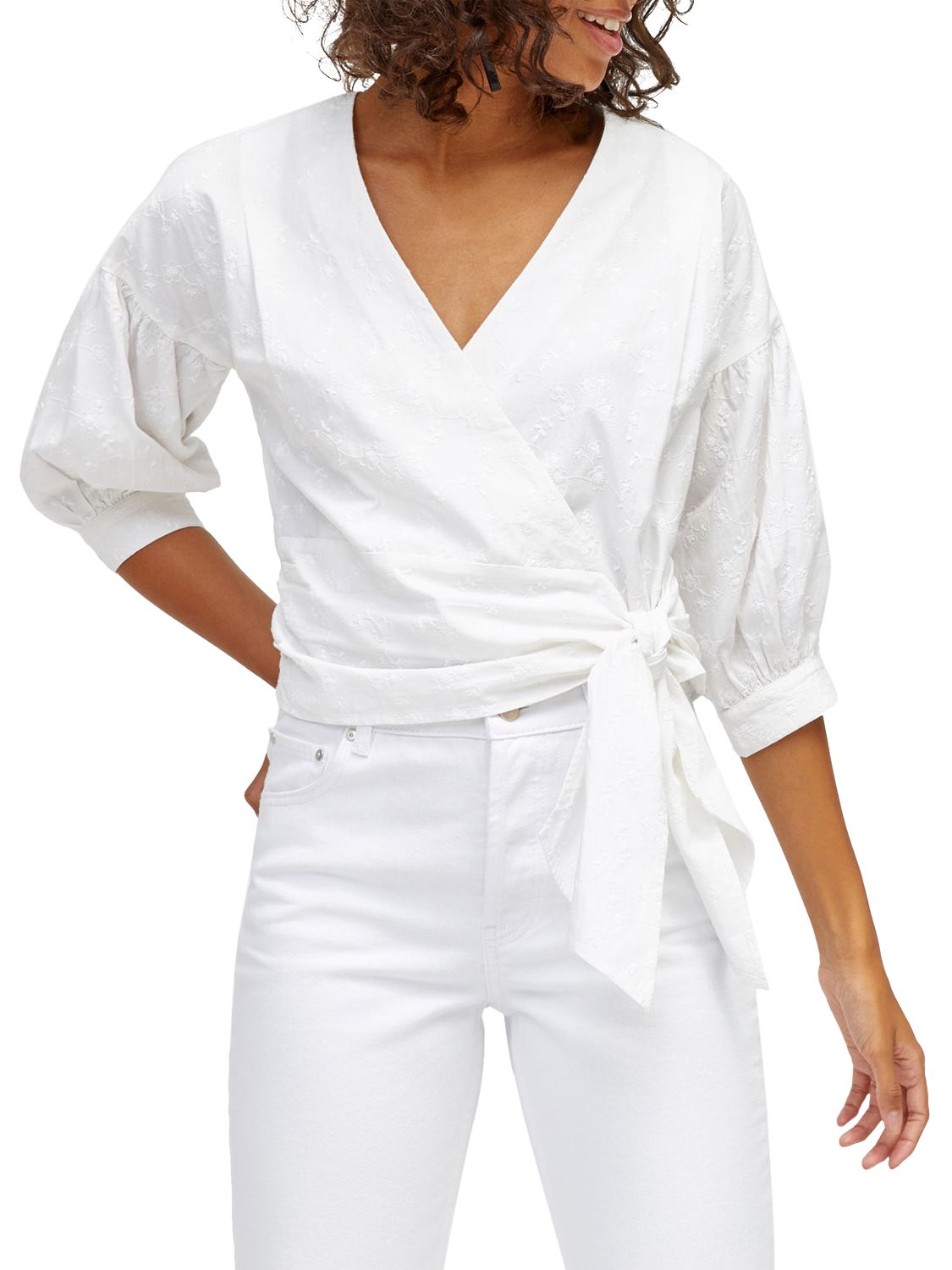 Warehouse Broderie Wrap Top, White