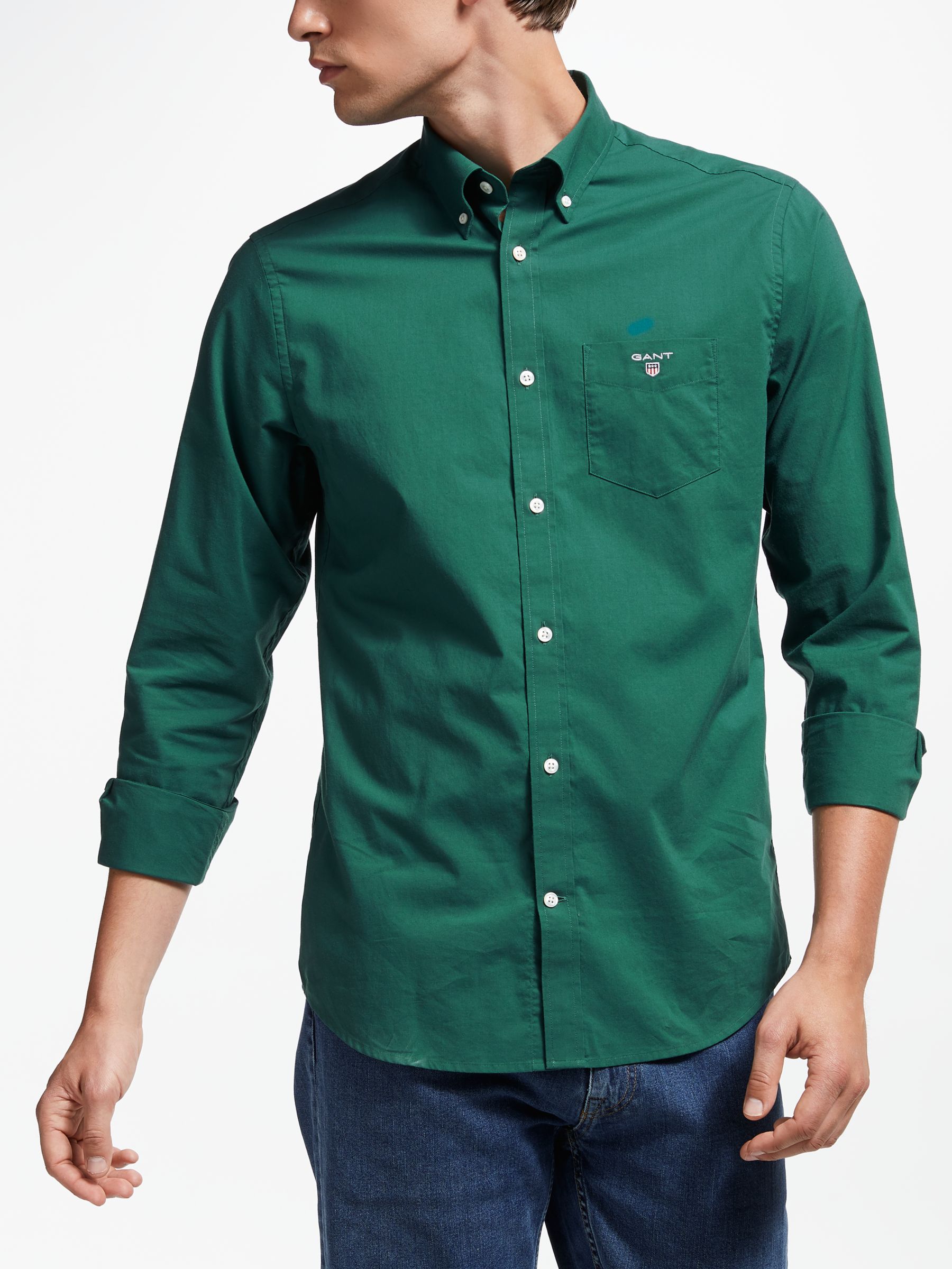 GANT Plain Broadcloth Regular Fit Shirt, Green