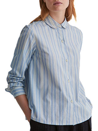 Toast Stripe Cotton Poplin Shirt, Dusty Blue