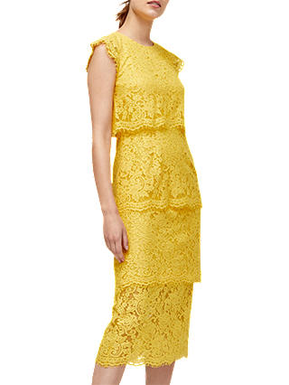 Warehouse Tiered Lace Dress, Yellow