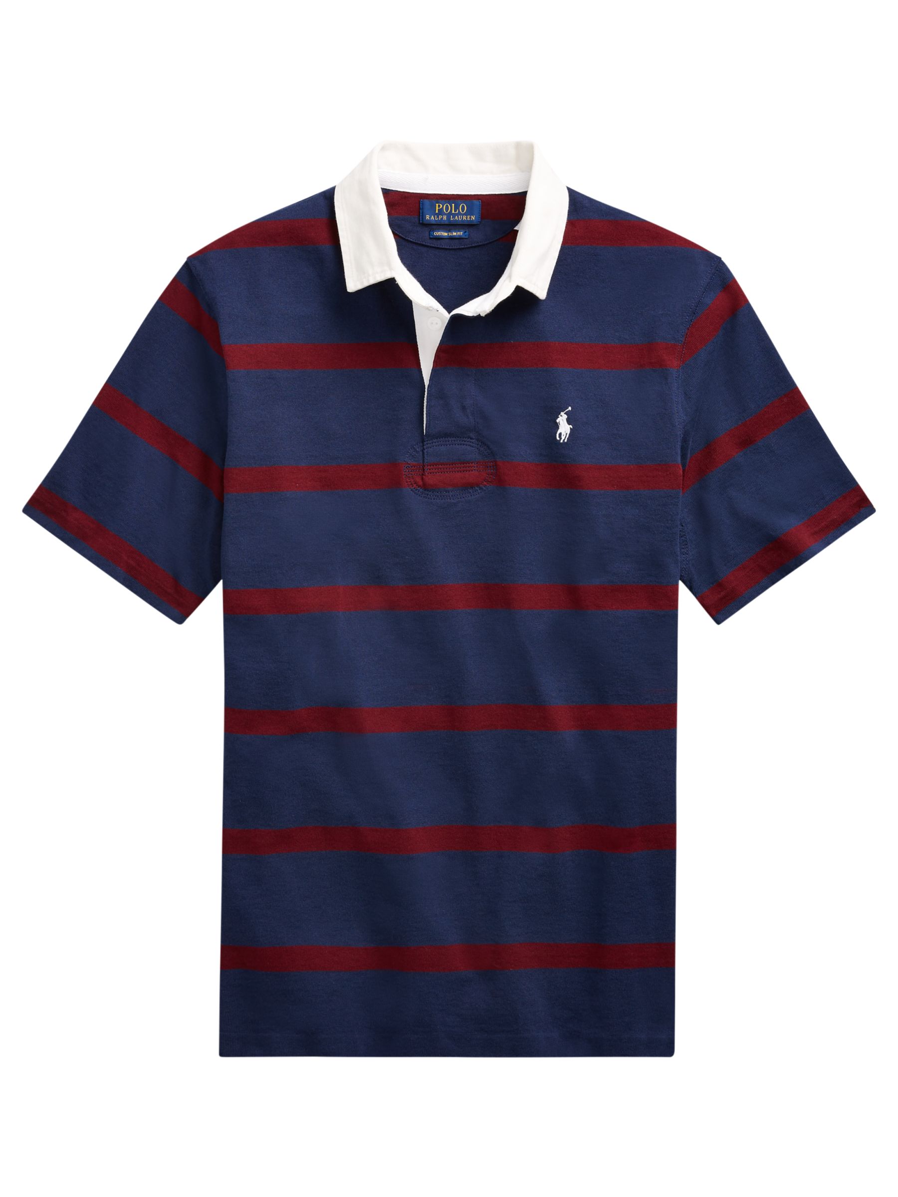 Polo Ralph Lauren Short Sleeve Stripe Rugby Shirt, Newport Navy/Wine at ...