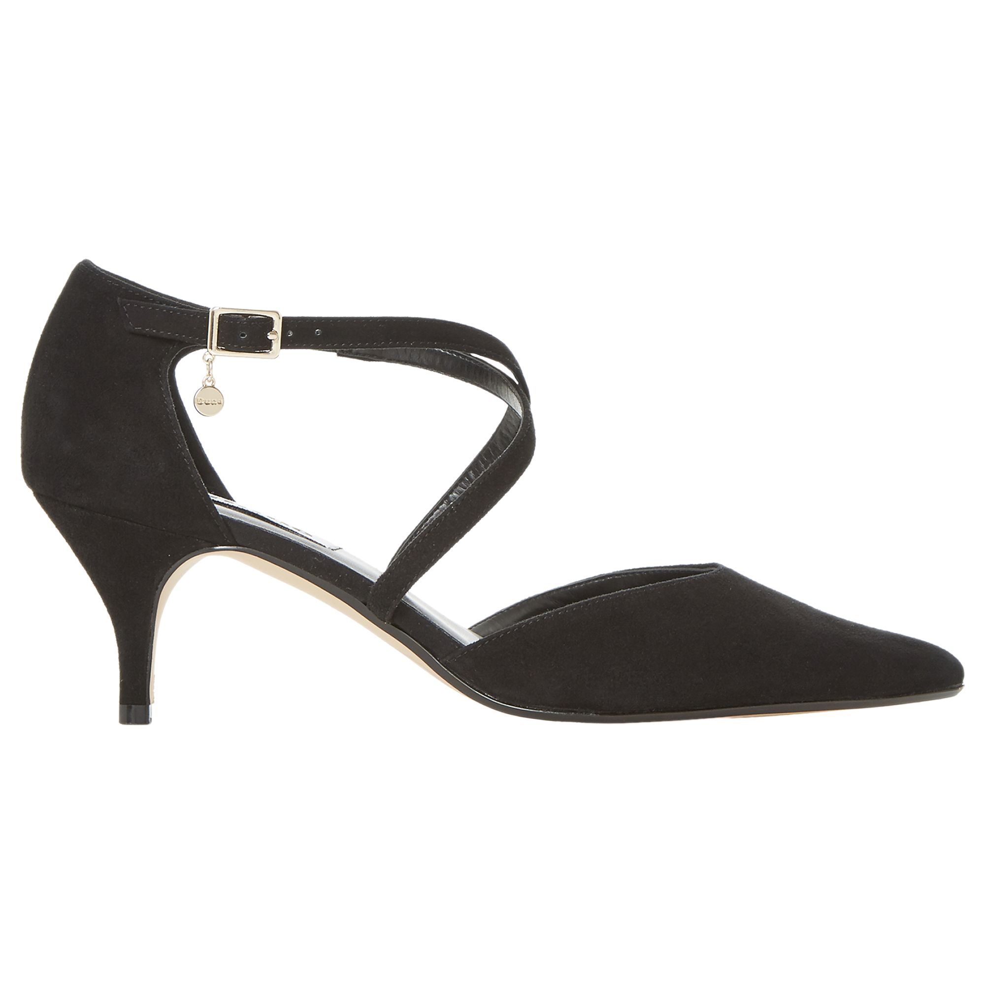 Dune Courtnee Cross Strap Court Shoes, Black Suede at John Lewis & Partners