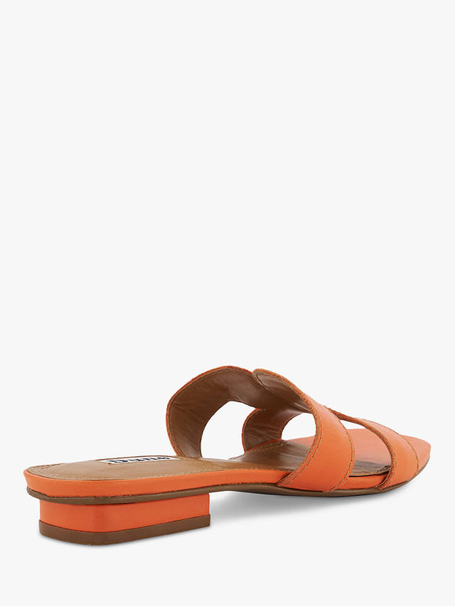 Dune Loupe Leather Flat Slider Sandals, Orange