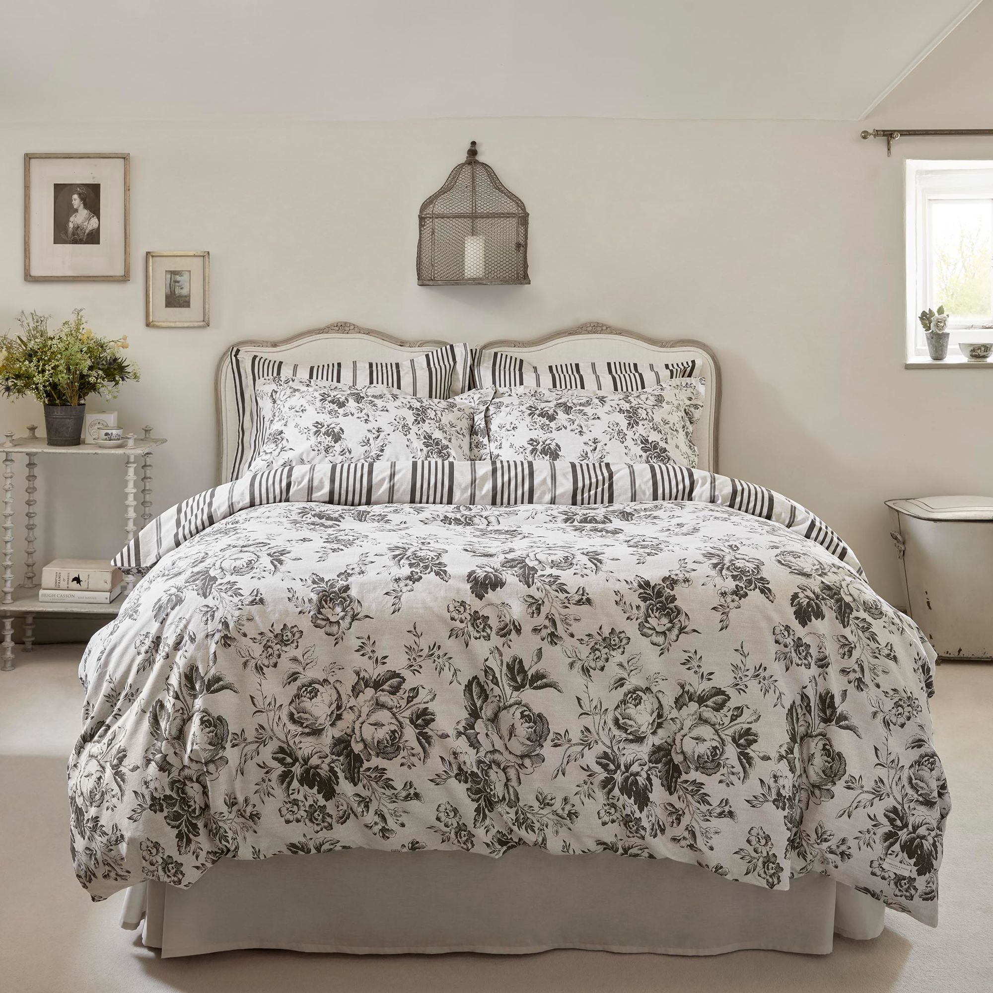 Cabbages Roses Paris Bedding Charcoal At John Lewis Partners