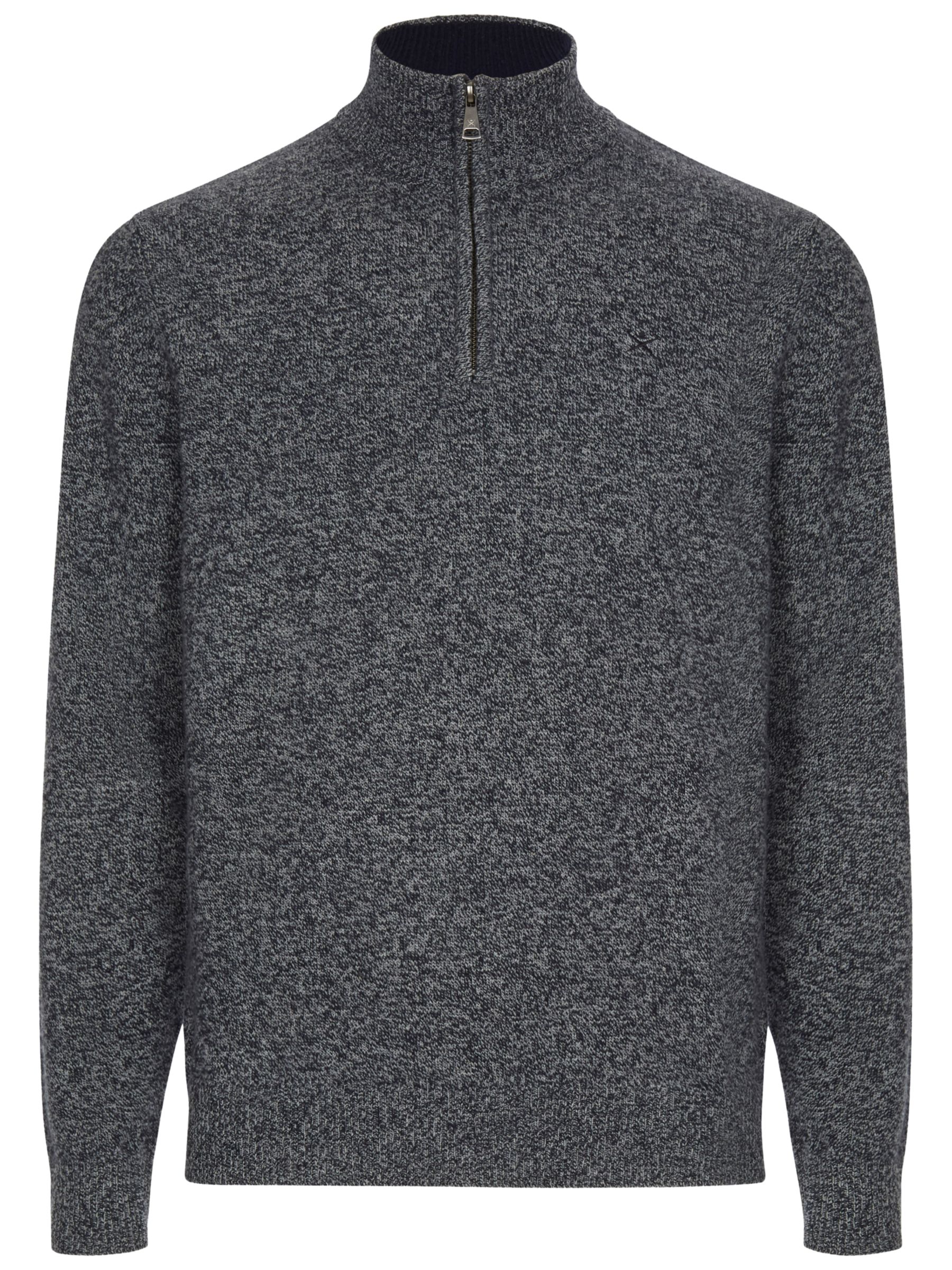 Hackett London Lightweight Mouline Half Zip Jumper, Dark Navy/Grey