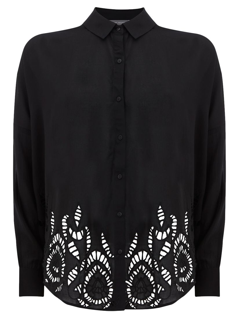 Mint Velvet Anglaise Broderie Shirt, Black
