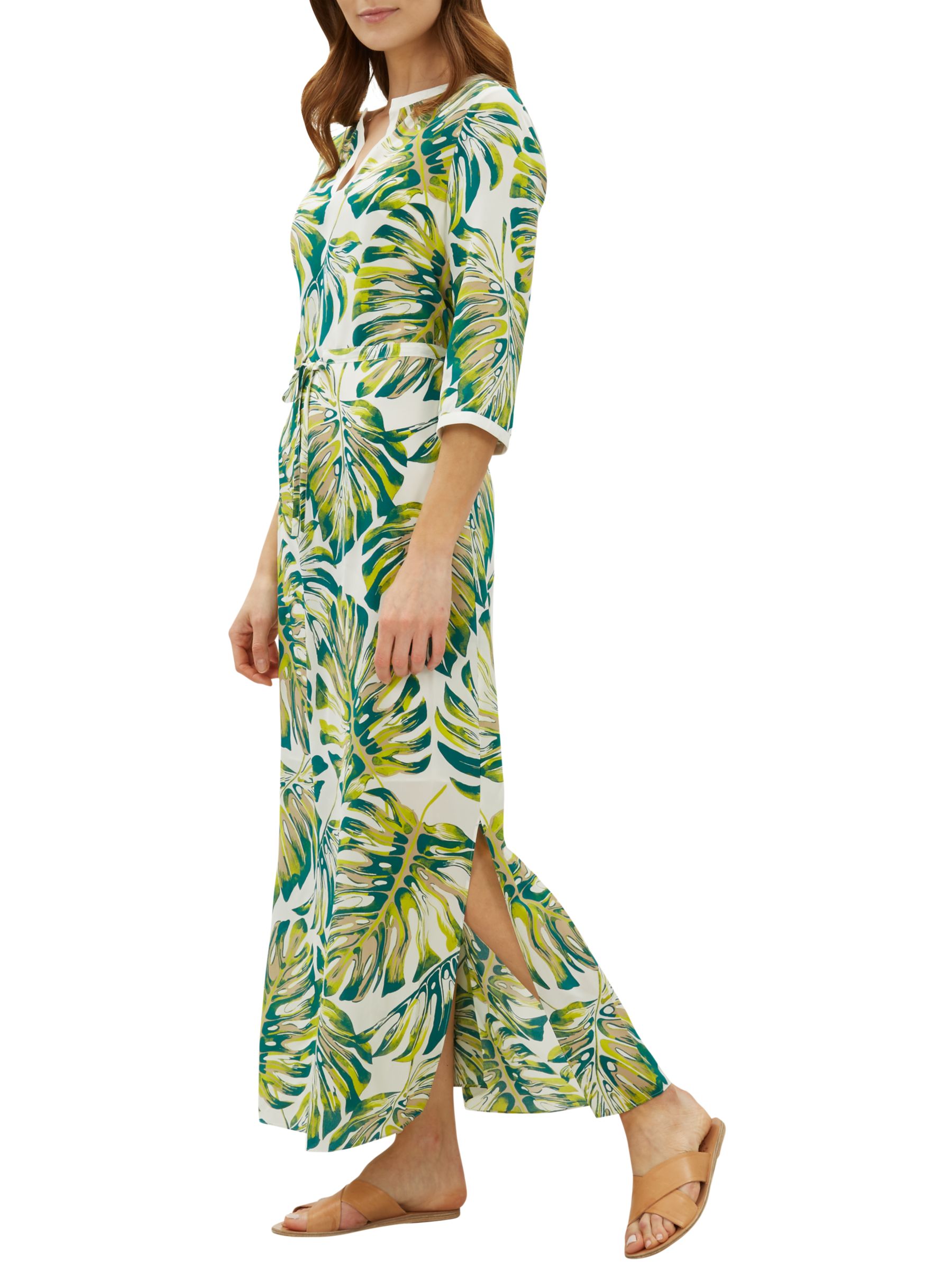 Jaeger Silk Cheese Plant Print Kaftan Dress, White/Green at John Lewis ...