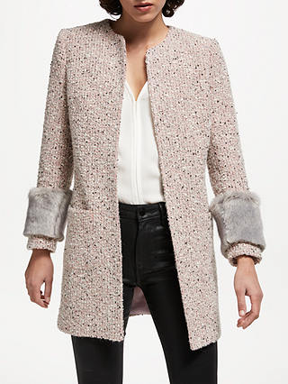 Helene For Denim Wardrobe Alice Faux Fur Trim Jacket, Pale Pink