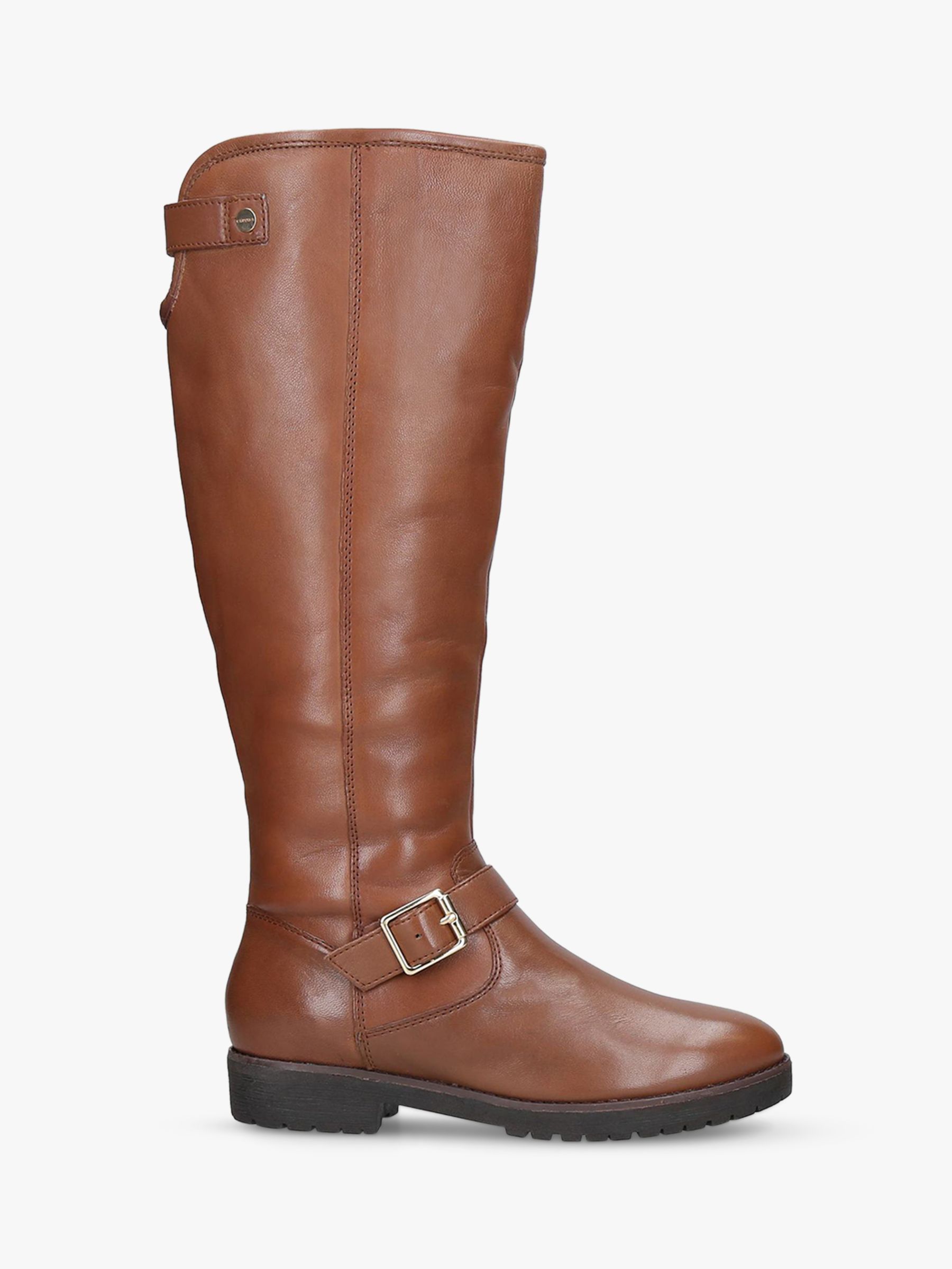 Carvela Samba Buckle Detail Knee High Boots, Tan Leather