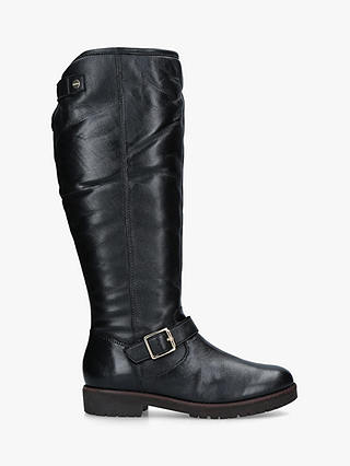 Carvela Samba Buckle Detail Knee High Boots, Black Leather