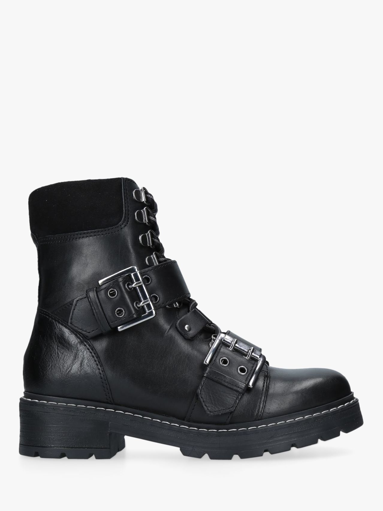Carvela Saunter Buckle Ankle Boots, Black Leather at John Lewis & Partners