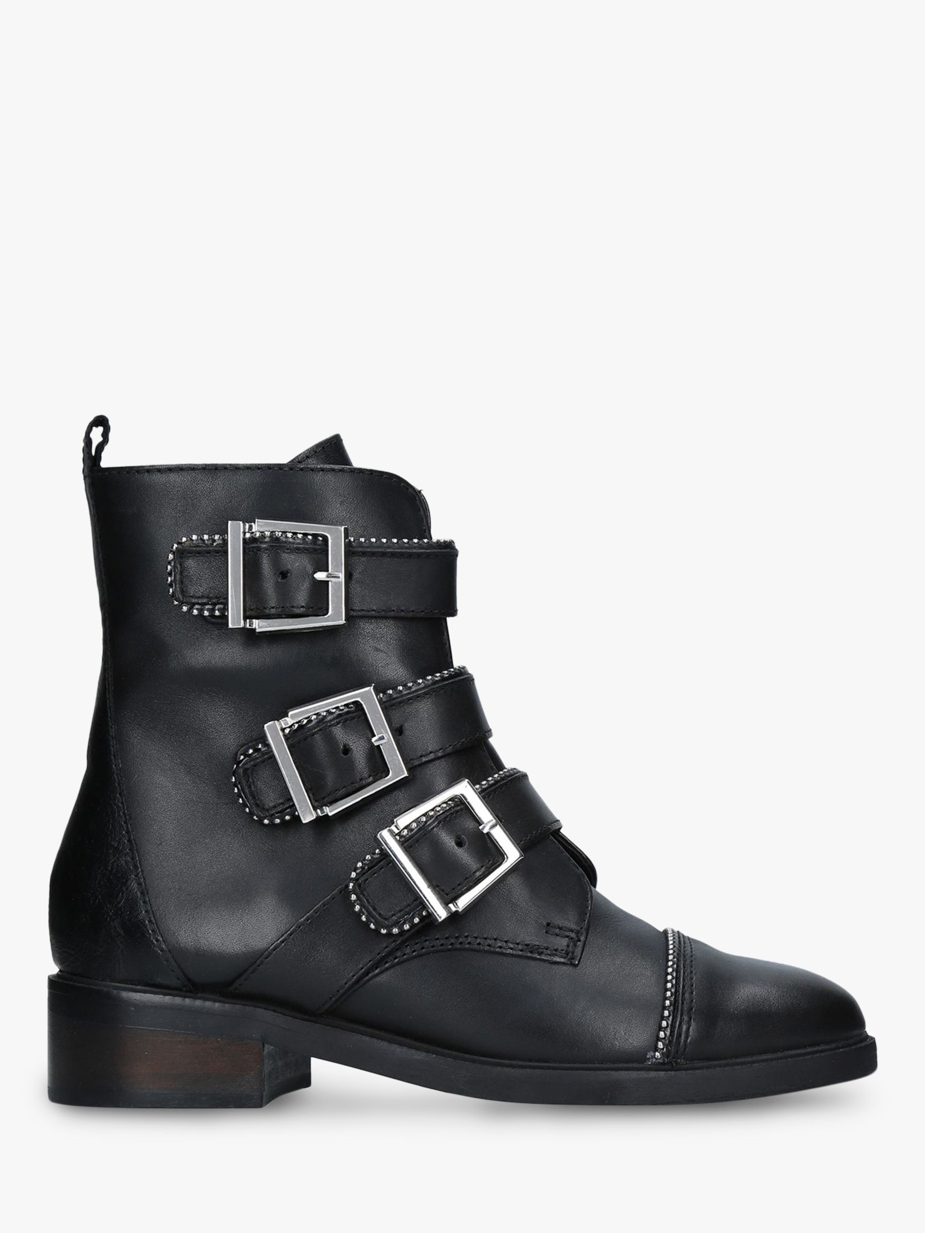 Carvela Sparse Triple Buckle Ankle Boots, Black Leather
