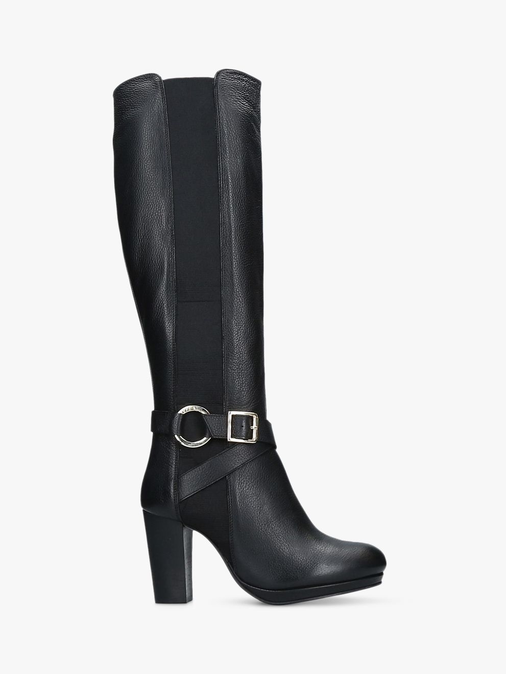 Carvela Total Knee High Block Heel Boots, Black Leather