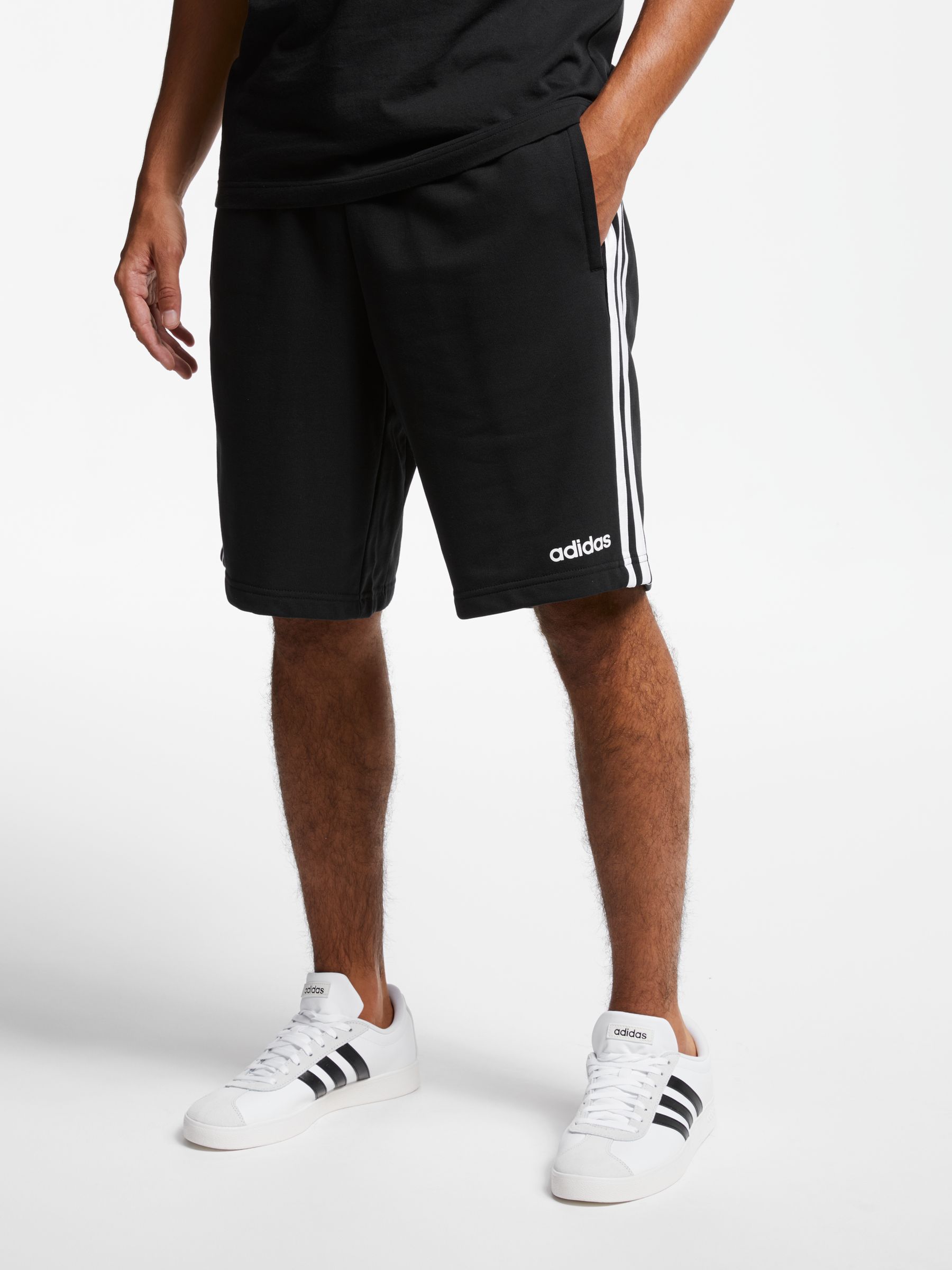 adidas Essentials 3-Stripes French Terry Shorts, Black at John Lewis ...