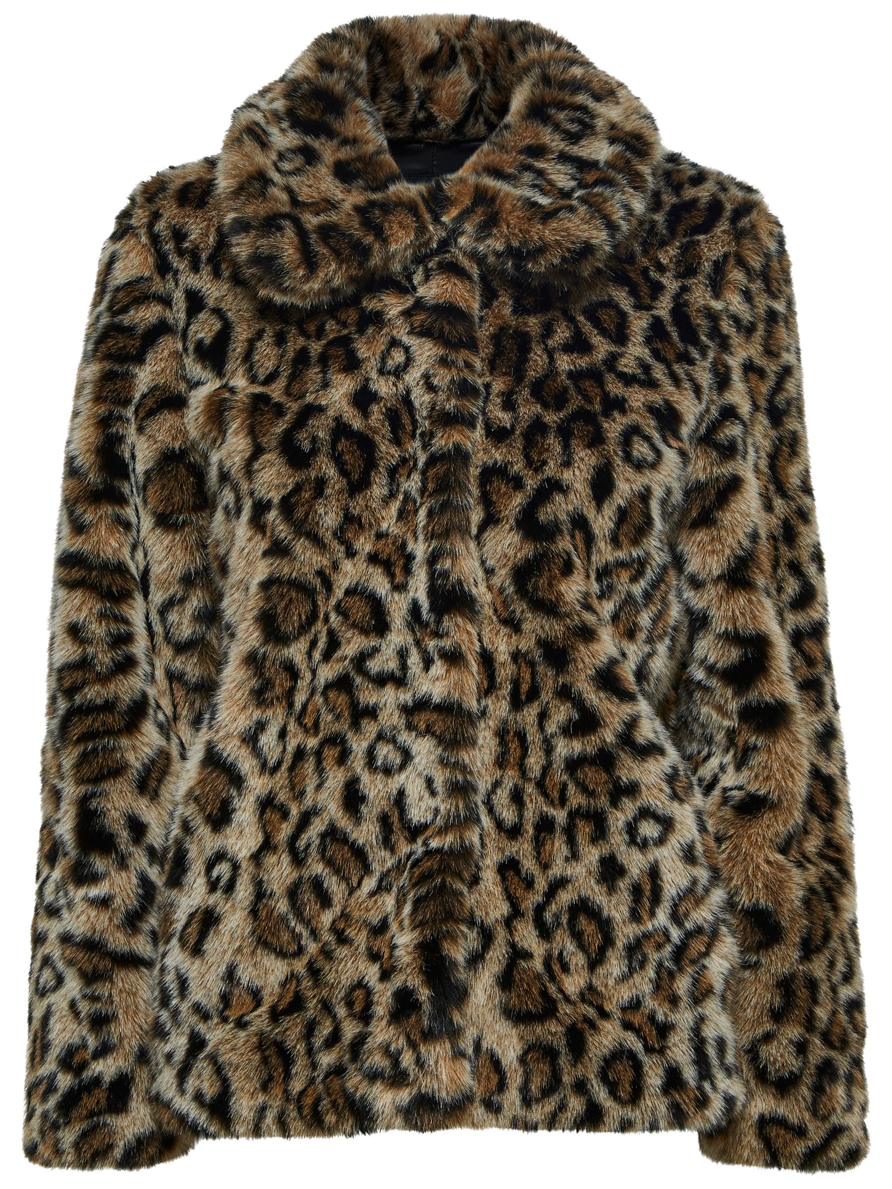 Selected Femme Faux Fur Leopard Print Coat, Black Leopard