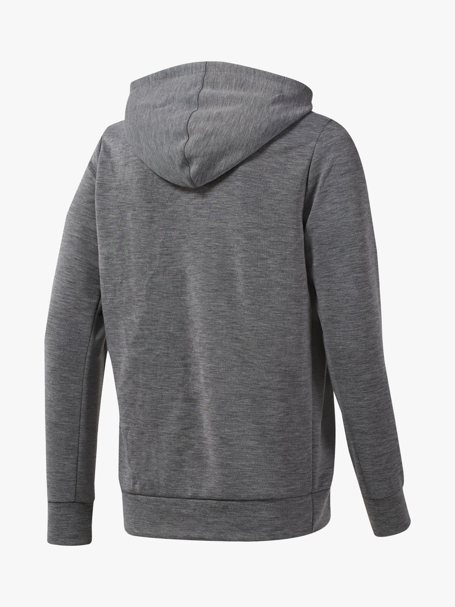 Reebok Workout Training Full Zip Hoodie, Grey Heather at John Lewis ...